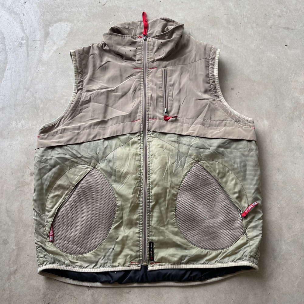 Ecko Function Mens XL Utility Vest Gorpcore Techwear Tan Green Multi-Pocket Zip